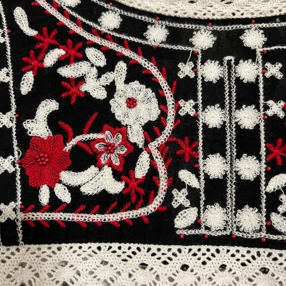 Free People Cozy On Up Embroidered Long Bubble Sleeve Top Black | M - Picture 4 of 10